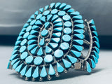 Unique Technique Flat Turquoise Vintage Native American Zuni Sterling Silver Bracelet-Nativo Arts
