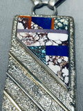 Important Vintage Navajo Ric Laselute Inlay Sterling Silver Necklace-Nativo Arts