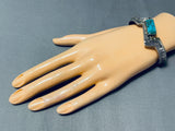 Thick Vintage Native American Navajo Pilot Mountain Turquoise Sterling Silver Angled Bracelet-Nativo Arts