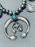 Open Arms Vintage Native American Navajo Turquoise Sterling Silver Squash Blossom Necklace-Nativo Arts