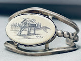 Completely Hand Carved Vintage Native American Navajo Cabin Sterling Silver Bracelet-Nativo Arts