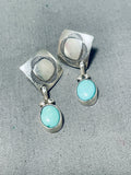 Impressive Vintage Native American Zuni Blue Gem Turquoise Sterling Silver Signed Earrings-Nativo Arts