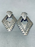 Native American Sparkling Vintage Navajo Sterling Silver Earrings-Nativo Arts