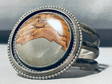 Desert Scene Vintage Native American Navajo Agate Sterling Silver Bracelet Cuff Old-Nativo Arts