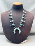 Stunning Vintage Native American Navajo Turquoise Sterling Silver Squash Blossom Necklace-Nativo Arts