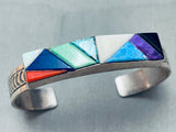 Superior Vintage Native American Navajo Turquoise Inlay Sterling Silver Bracelet Cuff-Nativo Arts