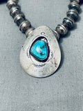 Teardrop Kingman Turquoise Vintage Native American Navajo Sterling Silver Shadowbox Necklace
