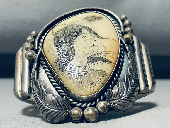 Hand Carved Opulent Vintage Native American Navajo Sterling Silver Native Woman Bracelet-Nativo Arts