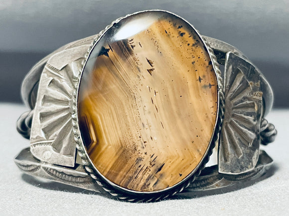 One Of The Best And Most Unique Vintage Native American Navajo Wood Sterling Silver Bracelet-Nativo Arts