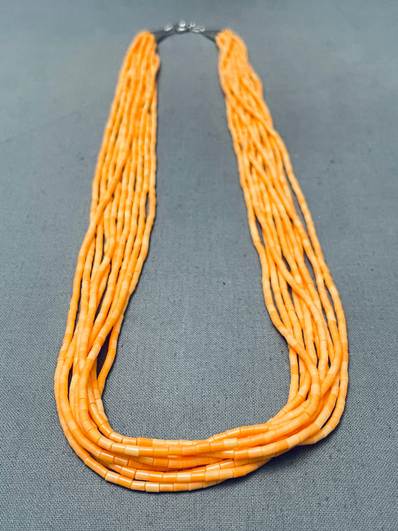 Light Orange Native American Navajo Heishi Sterling Silver Necklace-Nativo Arts