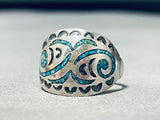 Thomas Singer! Rare Hallmark Vintage Native American Navajo Turquoise Inlay Sterling Silver Ring-Nativo Arts