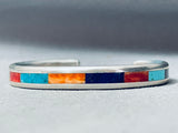 Important Larry Loretto Vintage Native American Zuni Turquoise Inlay Sterling Silver Bracelet