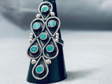 Towering Vintage Native American Navajo Turquoise Teardrop Sterling Silver Ring Old-Nativo Arts