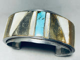 7 Inch Wrist Rare Vintage Native American Navajo Turquoise Inlay Sterling Silver Bracelet-Nativo Arts