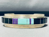 6.5 Inch Wrist Rare Vintage Native American Navajo Turquoise Inlay Sterling Silver Bracelet-Nativo Arts