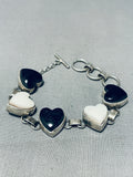 Signed Vintage Native American Navajo Heart Sterling Silver Link Bracelet-Nativo Arts