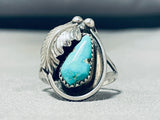 Breathtaking Vintage Native American Navajo Pilot Mountain Turquoise Sterling Silver Ring-Nativo Arts