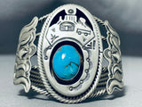 Master Detail Vintage Native American Navajo Turquoise Hogan Sterling Silver Bracelet-Nativo Arts