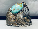 One Of The Coolest Vintage Native American Navajo Turquoise Sterling Silver Leaf Bracelet-Nativo Arts