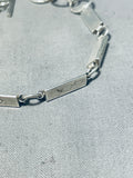 Fabulous Native American Navajo Sterling Silver Handstamped Bars Silver Link Bracelet-Nativo Arts