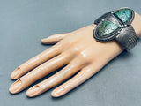 One Of Craziest Vintage Native American Navajo Green Turquoise Sterling Silver Bracelet-Nativo Arts
