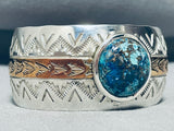 One Of The Most Unique Vintage Native American Navajo Chrysocolla Sterling Silver Bracelet-Nativo Arts