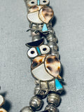 Gasp! Vintage Native American Zuni Turquoise Owl Sterling Silver Squash Blossom Necklace-Nativo Arts