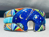 The Most Intricate Southwest Bear Turquoise Lapis Sterling Silver Inlay Bracelet-Nativo Arts
