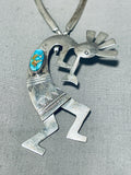 Amazing Native American Navajo Signed Royston Turquoise Silver Kokopelli Necklace-Nativo Arts