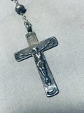 Gasp! Very Early Vintage Native American Navajo Turquoise Sterling Silver Rosary Necklace-Nativo Arts