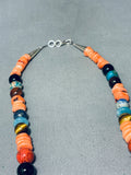 Singer Pink Coral Native American Navajo Sterling Silver Turquoise Necklace-Nativo Arts