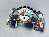 One Of Best Heavy Early Native American Zuni Inlay Sun God Sterling Silver Turquoise Bracelet