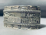 One Of The Most Detailed Vintage Native American Navajo Sterling Silver Bracelet Cuff-Nativo Arts