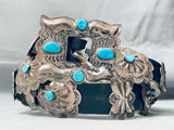 Hand Tooled Benny Yazzie Vintage Native American Navajo Sterling Silver Turquoise Concho Belt-Nativo Arts