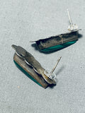 Sparkling Vintage Native American Navajo Malachite Sterling Silver Earrings-Nativo Arts