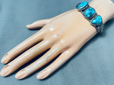 Stunning Vintage Native American Navajo Maranci Turquoise Sterling Silver Leaf Bracelet