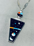 Noteworthy Native American Navajo Jet Sterling Silver Cosmic Kachina Necklace-Nativo Arts