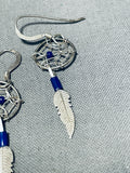 Feather Dreamcatcher Dangles Vintage Native American Navajo Sterling Silver Earrings-Nativo Arts