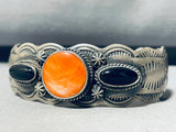 Gorgeous Vintage Native American Navajo Chim Butte Shell Sterling Silver Jet Bracelet-Nativo Arts