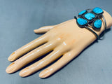 Huge Vintage Native American Navajo Turquoise Cross Sterling Silver Bracelet-Nativo Arts