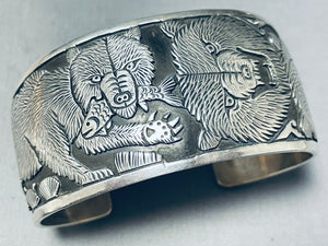 Symbolic Powerful Bears Vintage Native American Navajo Sterling Silver Bracelet-Nativo Arts