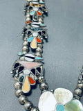 Gasp! Vintage Native American Zuni Bird Inlay Sterling Silver Squash Blossom Necklace Old-Nativo Arts