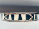 Black And White Vintage Native American Navajo Inlay Sterling Silver Bracelet-Nativo Arts