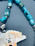 Space Bear Native American Navajo Turquoise Inlay Sterling Silver Necklace-Nativo Arts
