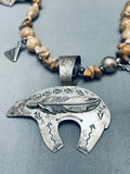 Bear And Feather Vintage Native American Navajo Pietersite Sterling Silver Necklace-Nativo Arts