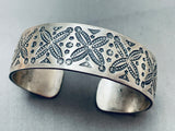 Detailed Flower Vintage Native American Navajo Sterling Silver Bracelet Cuff-Nativo Arts