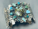 Enchanting Native American Navajo Signed Spiderweb Royston Turquoise Sterling Silver Bracelet-Nativo Arts