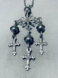 One Of A Kind Vintage Native American Navajo Sterling Silver Cross Necklace-Nativo Arts