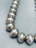 Rare Signed Vintage Native American Navajo Hand Tooled Sterling Silver Bead Necklace-Nativo Arts