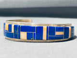 6 Inch Wrist Vintage Native American Navajo Lapis Inlay Sterling Silver Bracelet Cuff-Nativo Arts